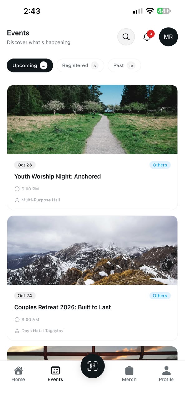 Registering for a church event in the app