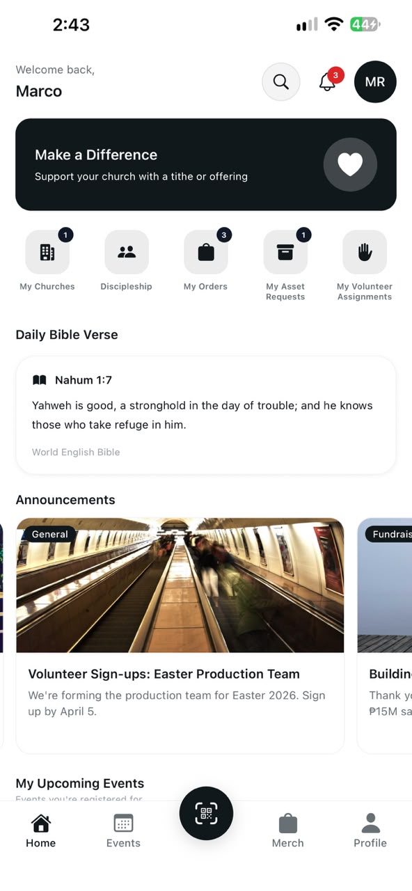 The Ekklesia PH app home screen